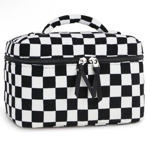 NEW Checkered Black and White Large Cosmetic Bag
